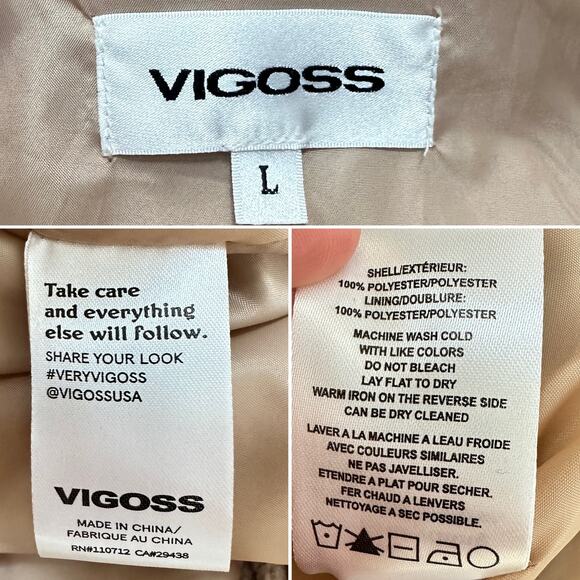 Vigoss Faux Fur Teddy Bear Snap Up Coat Fuzzy Sherpa Cozy With Pockets Sz: L - Picture 7 of 10